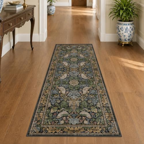 Floral Kitchen Runners - 2x6 Runner Rug for Hallway Bathroom Laundry Room Bedroom Beside Bed Entryway, Boho Leaves Patterned Non Slip Low Pile Washable Rugs