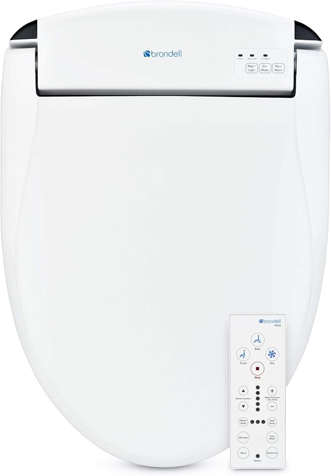 Brondell Swash SE600 Bidet Toilet Seat, Fits Elongated Toilets, White - Oscillating Stainless-Steel Nozzle, Warm Air Dryer, Ambient Nightlight