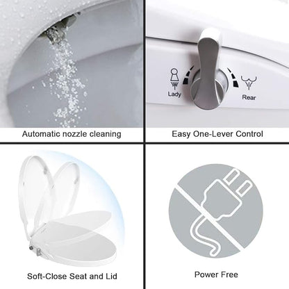 Toilet Seat Bidet Seat with Self Cleaning Dual Nozzles Non electric Separated Rear & Feminine Cleaning Natural Water Spray, soft close toilet seat,Easy DIY Installation