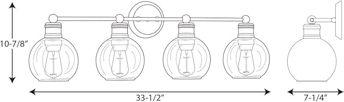 Progress Lighting P300052-104 Hansford Bath & Vanity, 4 Light, Polished Nickel