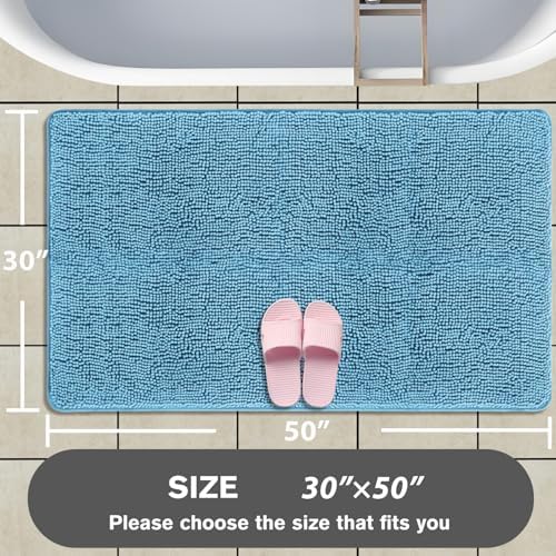 Bathroom Rugs 30 x 50 Inch – Extra Large Bath Mat | Absorbent and Washable Thick Chenille Bath Rugs Non-Slip Runner Rug for Bathroom, Shower, Tub(Sky Blue)