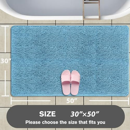 Bathroom Rugs 30 x 50 Inch – Extra Large Bath Mat | Absorbent and Washable Thick Chenille Bath Rugs Non-Slip Runner Rug for Bathroom, Shower, Tub(Sky Blue)
