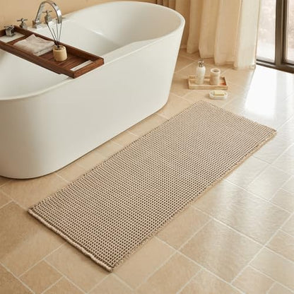Triohero Waffle Runner Rug Bathroom, Long Boho Bath Mat, 24x60 Beige