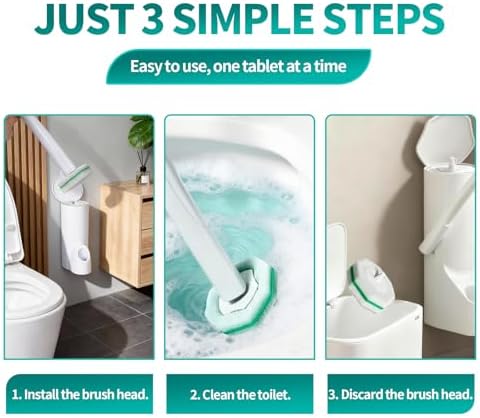 Disposable Toilet Brush, Toilet Bowl Cleaning System with 48 Count Wand Refills, Clean Brush Starter Kit with 1 Wand, 1 Storage Caddy and 1 wall Sticker (White)