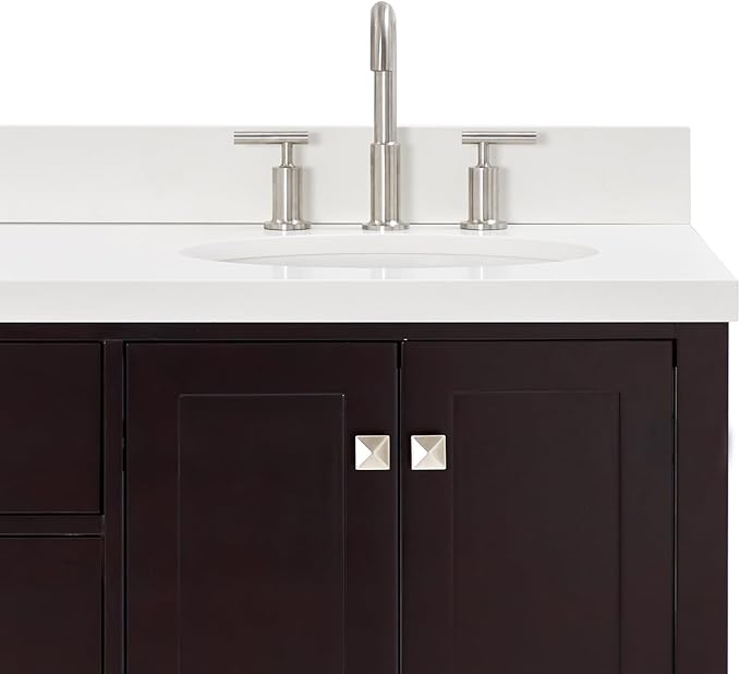 ARIEL Cambridge 66-inch Bathroom Vanity with Sink,Solid Wood, 1.5-inch Pure White Quartz Countertop & Backsplash, Double Oval Porcelain Sink, 4 Soft Closing Doors, 6 Dovetail Drawers, Espresso