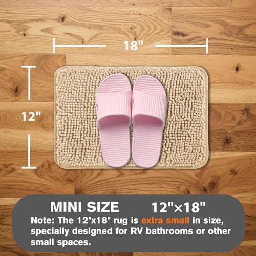 Small Bathroom Rug 12"x18" – Washable and Absorbent Bath Mat, Non Slip, Thick Soft Chenille Bath Rugs for Bathroom, Shower, Sink, Dog mat(Ivory Cream)