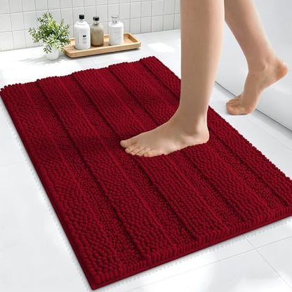 Smiry Thick Small Chenille Bathroom Rugs 24x16, Absorbent Bath Mat, Red