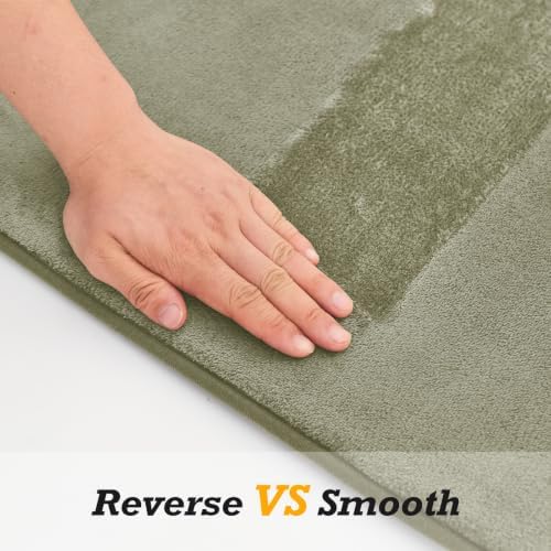 HUXMEYSON Bathroom Rugs Sets 2 Piece, Non-Slip & Quick Dry Bath Mat Set, Ultra Soft Velvet Bath Rugs for Bathroom, Toilet and Shower Floor, Olive Green