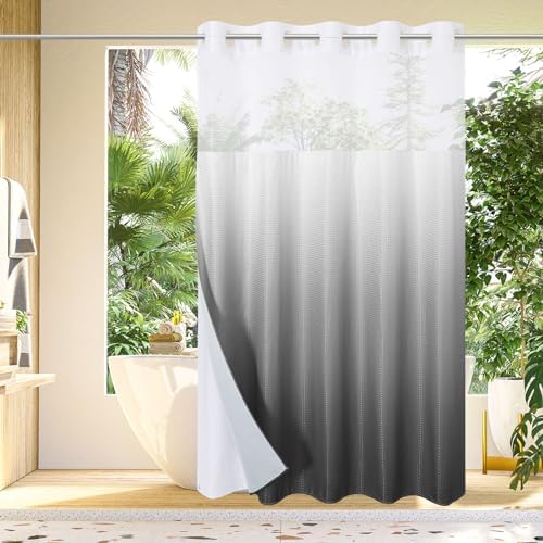 Gibelle No Hook Cloth Ombre Grey Shower Curtain with Liner, 72x74