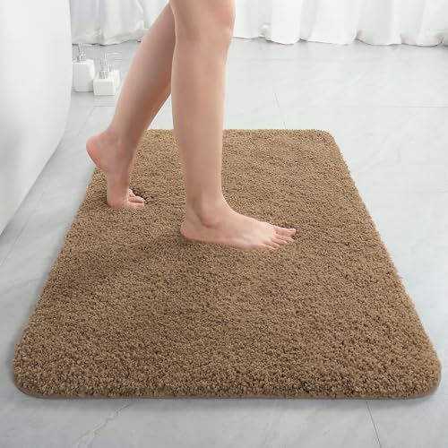 LOCHAS Bathroom Rugs 36x24 Inch, Microfiber Bath Rug Non Slip, Light Brown