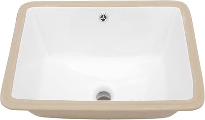 Mocoloo Undermount Bathroom Sink 20 x 15 Rectangle Porcelain White Ceramic Bathroom Sink 7 1/2 Inch Deep with Overflow Drain Lavatory Vanity Sink Under Mounted the Counter