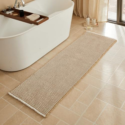 Triohero Waffle Runner Rug Bathroom, Long Boho Bath Mat 24x72 Khaki & White