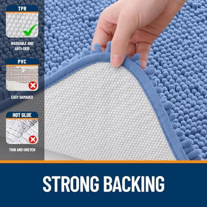 OLANLY Chenille Bathroom Rugs Set 2 Piece, 47"x20"+24"x20", Cornflower Blue