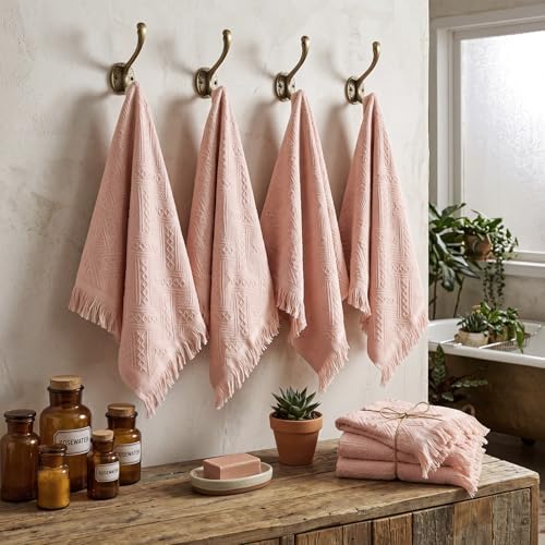HunnmingRe 4 Pack Boho Hand Towel for Kitchen, Pink