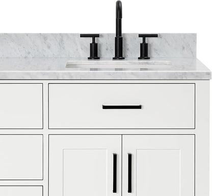 ARIEL Hepburn 66-inch Bathroom Vanity with Sink,Solid Wood, 0.75-inch Italian Carrara Marble Countertop, Double Rectangular Porcelain Sink, 4 Soft Closing Doors, 6 Dovetail Drawers, White