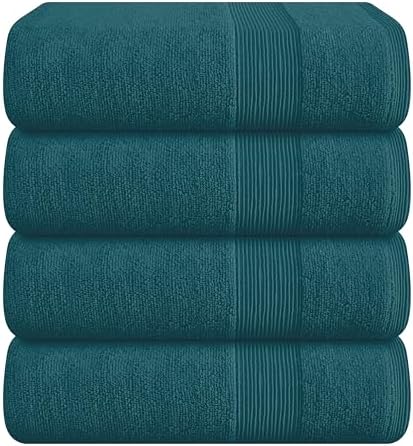 Belizzi Home 4 Pack Bath Towel Set 27x54, 100% Ring Spun Cotton, Ultra Soft Highly Absorbent Machine Washable Hotel Spa Quality Bath Towels for Bathroom, 4 Bath Towels - Teal