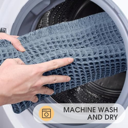 IM HOME Waffle Bath Mat Blue 4'x2', Boho Woven Modern Bath Mat Rugs, Absorbent Non Slip Bathroom Rugs, Soft Washable Bath Rugs with Tassels for Bathroom, Bedroom, Kitchen, Shower, Tub