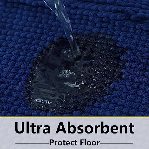 Bathroom Rugs Chenille 3-Piece Extra Soft and Absorbent Shag Bathroom Rugs, Machine Wash Mat, Strong PVC Non-Slip Underside, Plush Carpet Mats (Navy Blue)