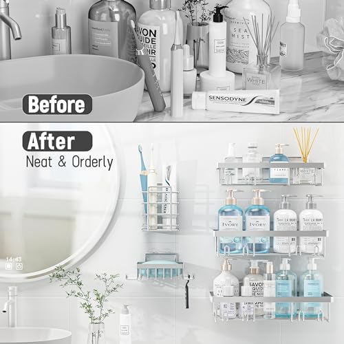 Liuoud 10 Pack Shower Caddy for Inside Shower Silver Bathroom Storage Decor