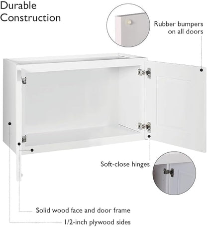 Design House Brookings Shaker Unassembled Bridge Wall Kitchen Cabinet W3015, 30 W x 12 D x 15 H, Painted White with Sherwin Williams®, Solid Wood – Design House, 561639