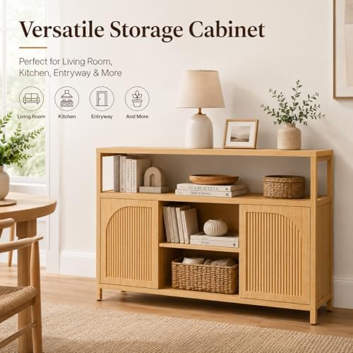 49" Bamboo Buffet Cabinet with Storage, Natural Sideboard Cabinet