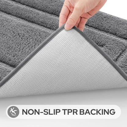 HOMEIDEAS Bathroom Rugs Sets 2 Piece, Soft Extra Long Bath Mat Grey