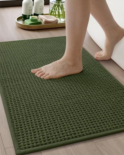 Color&Geometry 17"x29" Chenille Pile Bathroom Rugs Upgraded Denser,Green