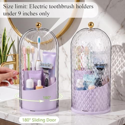Toothbrush Holder with Cover for Bathroom Countertop, Organizer, Purple