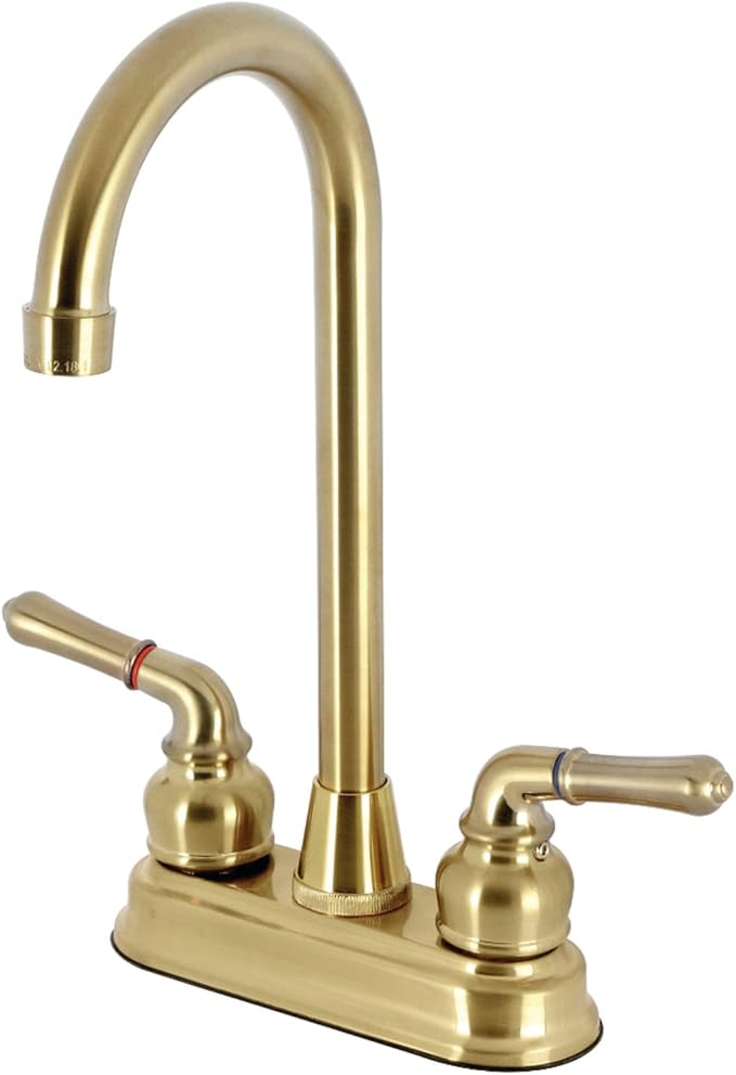 Kingston Brass KB497SB Magellan Two-Handle 2-Hole Deck Mount Bar Faucet in Brushed Brass