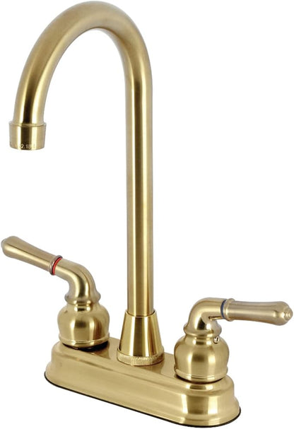 Kingston Brass KB497SB Magellan Two-Handle 2-Hole Deck Mount Bar Faucet in Brushed Brass
