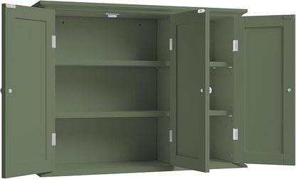 ChooChoo Laundry Cabinet with 3 Doors and Adjustable Shelves | 9.06"D x 31.1"W x 24"H, Bathroom Wall Cabinet, Cupboard, Green