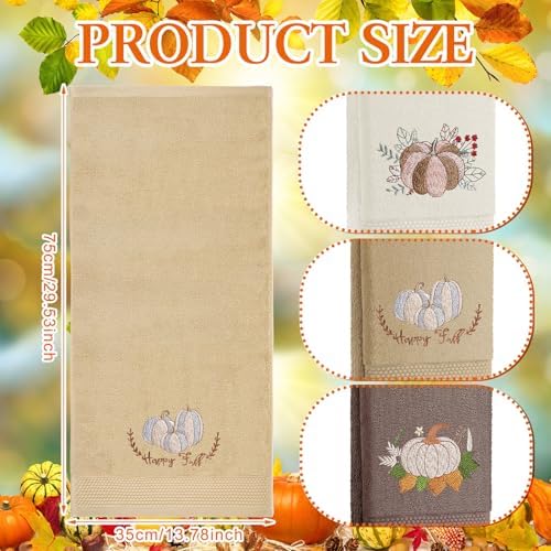 FuWeave 3 Pcs Brown White Fall Pumpkins Hand Towels for Bathroom