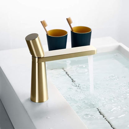Faucet Bathroom Faucets Brass Hole Single Handle 360 Degree Rotation Deck Mounted Basin Hot and Cold Water Sink Tap Gun Grey (Brushed Rose Gold) Faucet