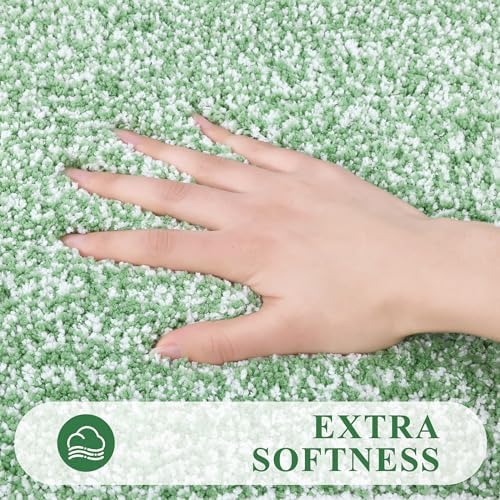 Pauwer Bathroom Rugs 3 Piece Set, Non Slip Washable Bath Mat, Green
