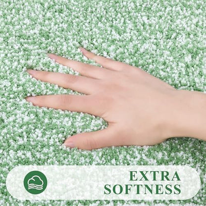 Pauwer Bathroom Rugs 3 Piece Set, Non Slip Washable Bath Mat, Green