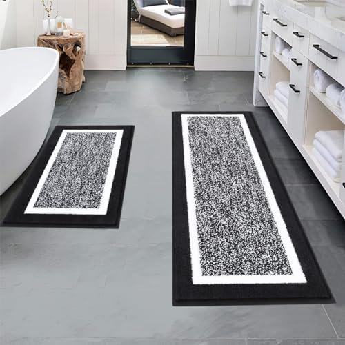 Pauwer Bathroom Rugs Sets 2 Piece, Non Slip Washable Bath Mat, Black