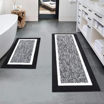 Pauwer Bathroom Rugs Sets 2 Piece, Non Slip Washable Bath Mat, Black