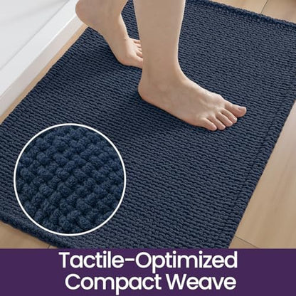 DEXI Chenille Bath Mat 36x24, Soft Absorbent Bathroom Rugs, Navy