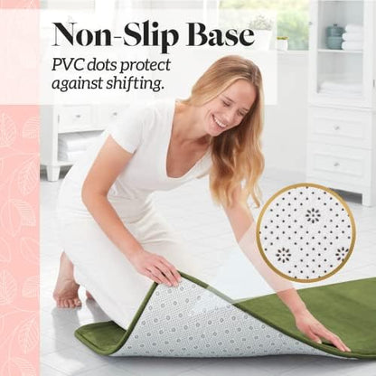 Memory Foam Bath Mat Non Slip Absorbent Super Cozy Velvet Bathroom Rug Carpet (72 inches X 24 inches, Green)