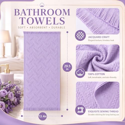 HunnmingRe 4 Pack Boho Hand Towel for Kitchen, Light Purple