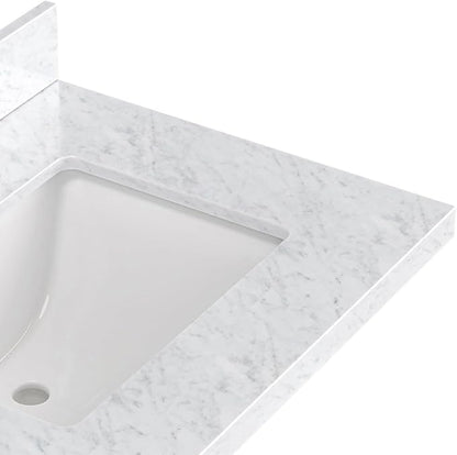 ARIEL Monroe 72-inch Bathroom Vanity with Sink,Solid Wood, 1.5-inch Italian Carrara Marble Countertop & Backsplash, Double Oval Porcelain Sink, 9 Dovetail Drawers, Matte Black, White Oak