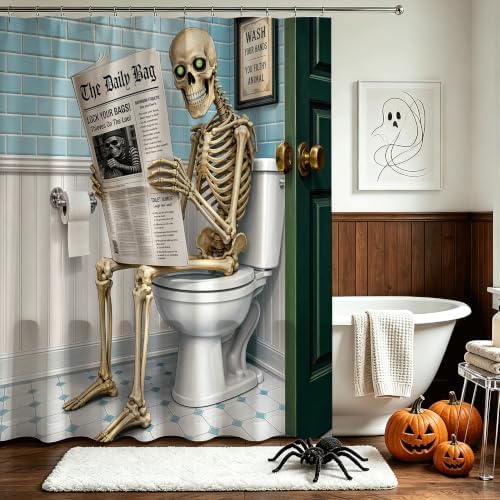 Funny Skeleton Shower Curtain Skull Halloween Bathroom Decor Shower Curtain
