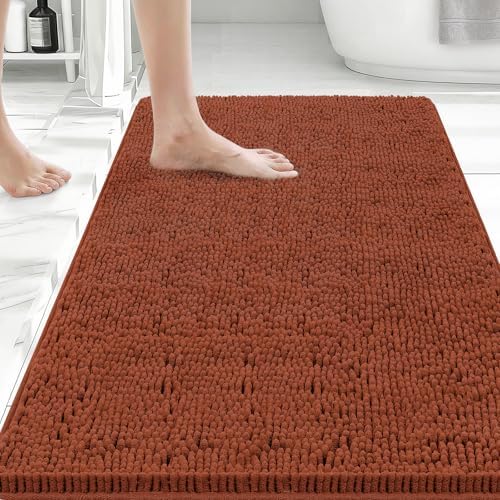 Bcoimo Bath Rug Mat,36x24 Chenille Extra Soft Burnt Orange Bathroom Tub Mat