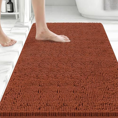 Bcoimo Bath Rug Mat,36x24 Chenille Extra Soft Burnt Orange Bathroom Tub Mat