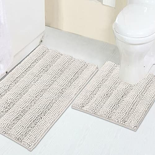 2 Piece Bathroom Rug Set with Toilet Mat, Soft Absorbent Chenille, Non-Slip