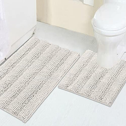 2 Piece Bathroom Rug Set with Toilet Mat, Soft Absorbent Chenille, Non-Slip