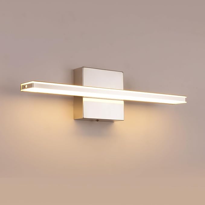 Modern Bathroom Vanity Light 15.7 inch 12W Dimmable 5CCT Led Bath Lights Fixture Over Mirror, Chrome Vanity Light for Bathroom Mirror Cabinets