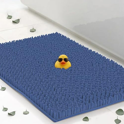 ITSOFT Large Plush Bathroom Rug 47"x21", Absorbent Machine Washable Non Slip Chenille Bath Mats, Quick Dry Bathmat, Bath Rugs for Bath, Shower, Bedroom, or Door Mat, Dark Blue