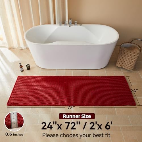 Triohero Waffle Runner Rug Bathroom, Long Boho Bath Mat, 24x72 Burgundy