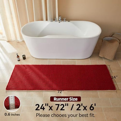 Triohero Waffle Runner Rug Bathroom, Long Boho Bath Mat, 24x72 Burgundy